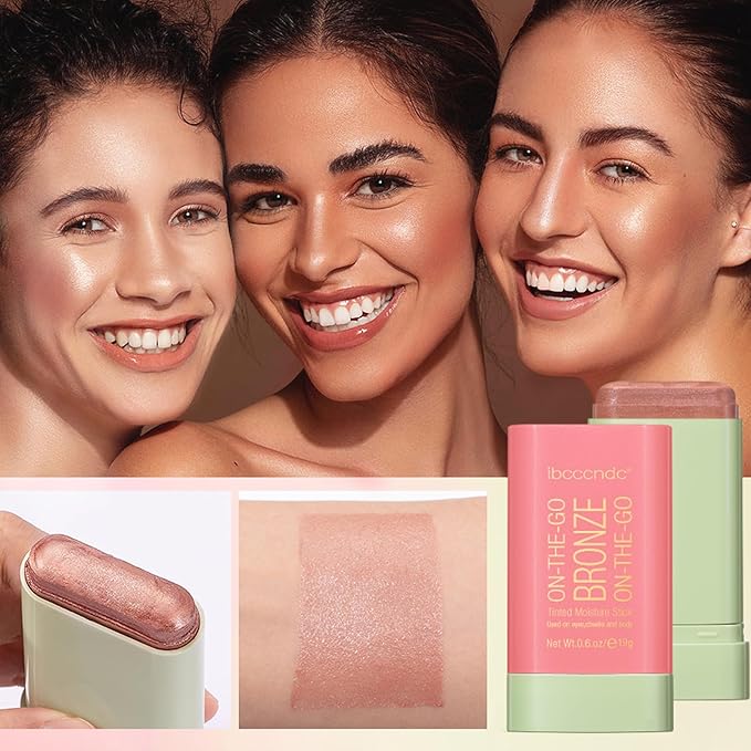 Cream Contour Stick, Face Shimmer Bronzer Stick, Blendable Natural Glow Highlighter Makeup Stick, Multi-Use Tinted Solid Moisturizer Stick, 01 Warm Glow
