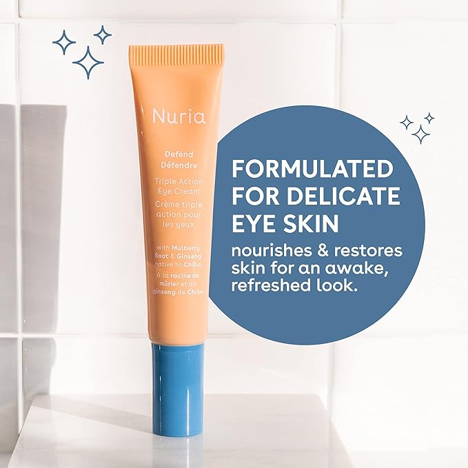 Nuria - Defend Triple Action Eye Cream for Dark Circles, Puffiness and Fine Lines, Nourishing Under Eye Cream with Ginseng and Mulberry Root, 15mL/0.5 fl oz