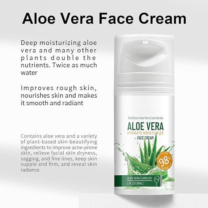 Aloe Vera Skin Care Sets & Kits, 4Pcs Moisturizing Face Care Set, Improve Rough Skin, Firming Skin and Reduce Fine Lines, Skincare Routine Set with Face Cream, Cleanser, Toner, Eye Cream