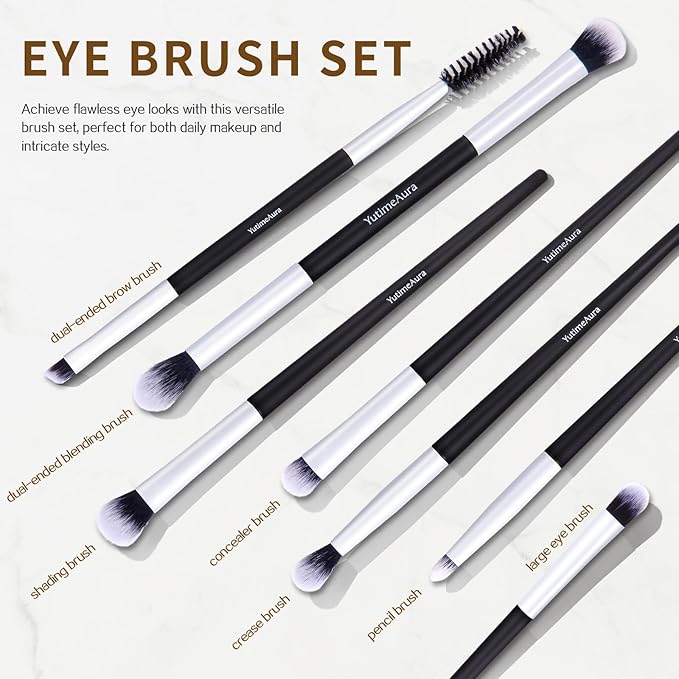 Makeup Brush Set 10pc, Dual-Ended Makeup Brushes For Bronzer, Contour, Eyeshadow, Blush, Concealer, Foundation