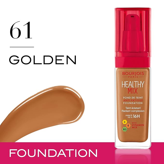 Bourjois Healthy Mix Anti-Fatigue Medium coverage Liquid Foundation 61 Golden, 30ml