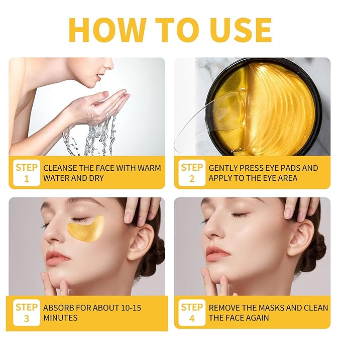 Under Eye Patches, 120 Pcs Golden Under Eye Mask, Eye Treatment Mask for Under Eye Bags, Dark Circles, Puffy Eyes, Fine Lines, Anti-Aging and Anti-Wrinkle, Collagen Eye Mask Skincare