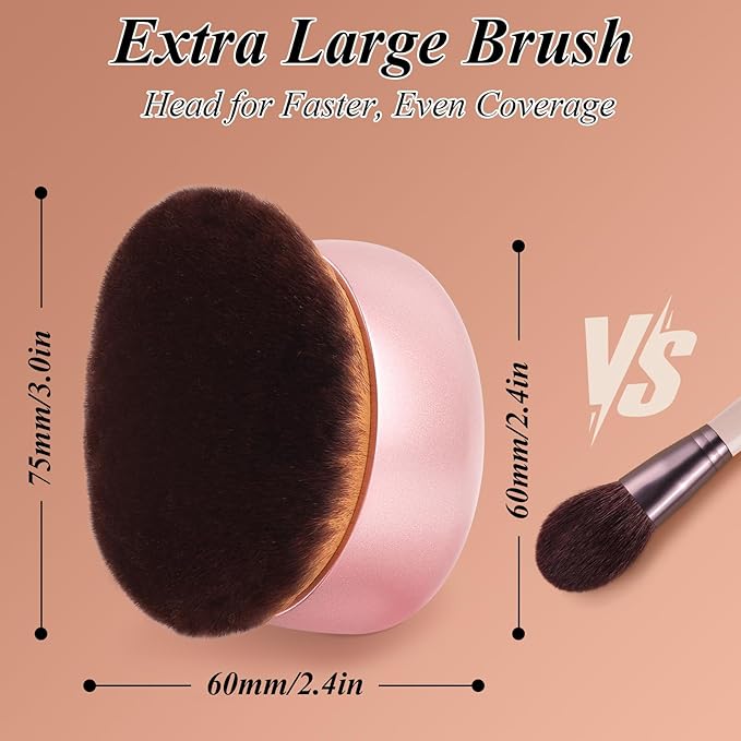 75MM Extra Large Self Tanner Kabuki Makeup Brush – Ultra Soft Dense Vegan Bristles for Body Makeup, Bronzer & Foundation–Applies Tanning Mousse, Lotion & Self Tanner–Rose Gold, Wet & Dry