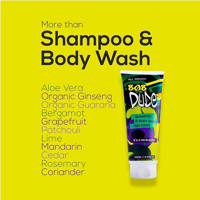 Skincare Kit for Teens. Shampoo and Body Wash, Face Wash and Deodorant to Prevent Breakouts and Eliminate Body Odor with Eco-Friendly Cotton Toiletry Bag