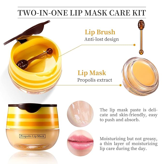 2PCS Honey Lip Balm, Exfoliating Honey Pot Lip Balm Sleeping Lip Mask with Brush, Hydrating & Prevention Dry and Cracked, Lip Scrubs Exfoliator & Moisturizer