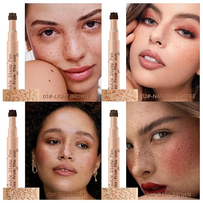 AKARY Stamp Freckle Pen Natural Lifelike Fake Freckles Makeup, Waterproof Long Lasting Quick Dry 5 Comb Corners Natural Like Face Freckle Makeup Pen for Effortless Sunkissed Makeup, 01-Light Brown