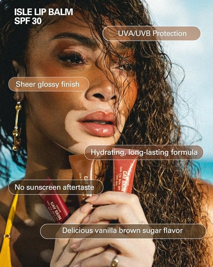 Cay Skin Isle Lip Balm SPF 30 – High Shine, Hydrating + Sheer Lip Gloss in Vanilla Brown Sugar Flavor – Formulated with Natural Ingredients for All Skin Tones – 3-Pack, Coral