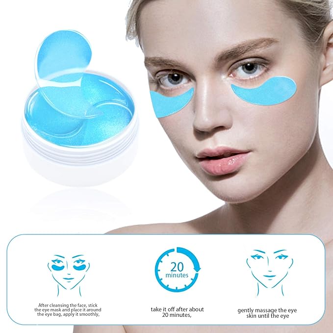 Under Eye Patches for Puffy Eyes: 60PCS Collagen Eye Gels Pads - Blue Hyaluronic Acid Under Eye Mask - Reduce Dark Circles & Bags - Skin Eye Care Products