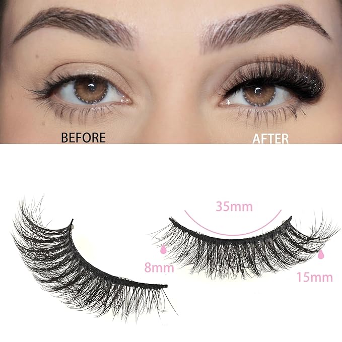 FARRED Natural Lashes Short Eyelashes Wispy False Mink Lash Pack 14 Pair Fluffy Cat Eye Strip Eyelash that Looks Like Extensions Small Fake Lashes for MUA and Beginners Daily Makeup (F14 | 8-15mm)