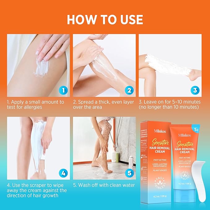 Hair Removal Cream for Women - 5-Minute Painless Depilatory for Sensitive Skin & Bikini Area - Plant-Based, No-Irritation Formula for Legs, Arms & Underarms