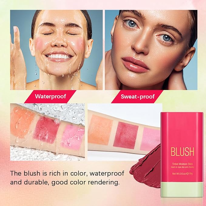 Multi-Purpose Makeup Blush Stick, 3-in-1 Beauty Tinted Solid Blush Stick For Cheeks, Lips And Eyes Waterproof Natural Cream Blush Stick With Long-Lasting Moisturizing Formula (#3Coral Orange)