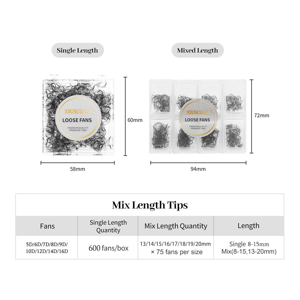 Premade Fans Eyelash Extensions 600 Fans 10D Premade Lash Fans Volume Lash Extensions 0.07 Thickness Eyelash Extension C Curl Mix 13-20mm Fluffy Soft Handmade Loose Fan(600Fans-10D-0.07-C,13-20mm)