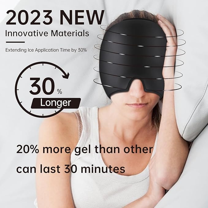 Migraine Relief Cap, Headache Relief Cap Hat, Head Ice Pack Wrap Migraine Cold Cap Ice Hat for Migraines Headache, Tension, Stress, Hangover Cap Ice Beanie, Cooling Gel Cap