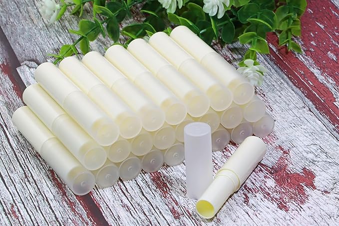 0.14oz Empty Flavored Lip Balm Container Tubes Plastic Homemade Moisturizing Lip Stick with Caps Bulk Fit for Women Adult DIY Making Supplies, 25 Count (Beige)