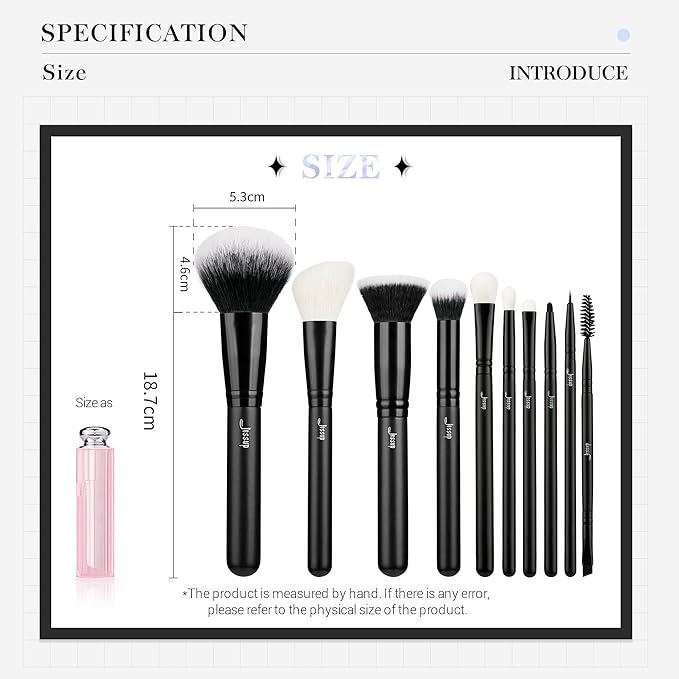 Jessup Makeup Brush Set 10pcs Black Make up Brushes Set Professional with Natural Synthetic Hair for Foundation Blending Blush Concealer Eyeshadow Eyebrow Eyeliner, T323