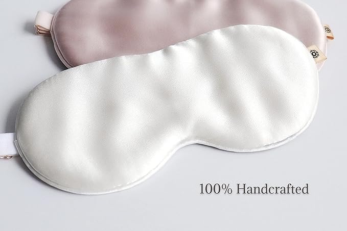 Premium Handcrafted 25 Momme Mulberry Silk Eye Mask for Sleeping (Natural White)