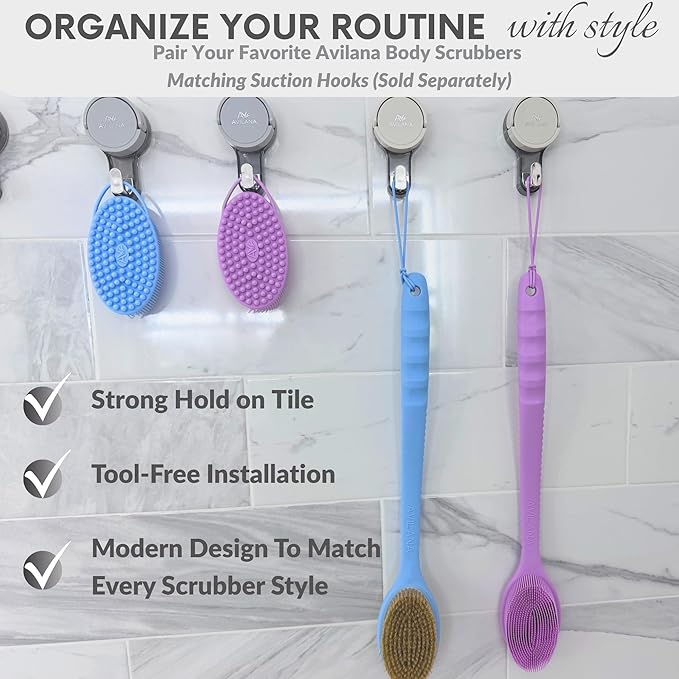 Avilana Silicone Body Scrubber - Food Grade & Lab Tested, Gentle Exfoliating Shower Brush for All Skin Types, Hygienic Quick-Dry Loofah Alternative, BPA-Free Body Brush