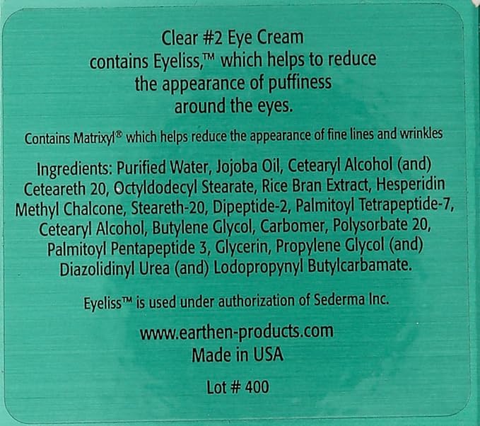 Earthen Clear Eye No.2 with Eyeliss Puffy Eye Treatment, 0.5 Ounce