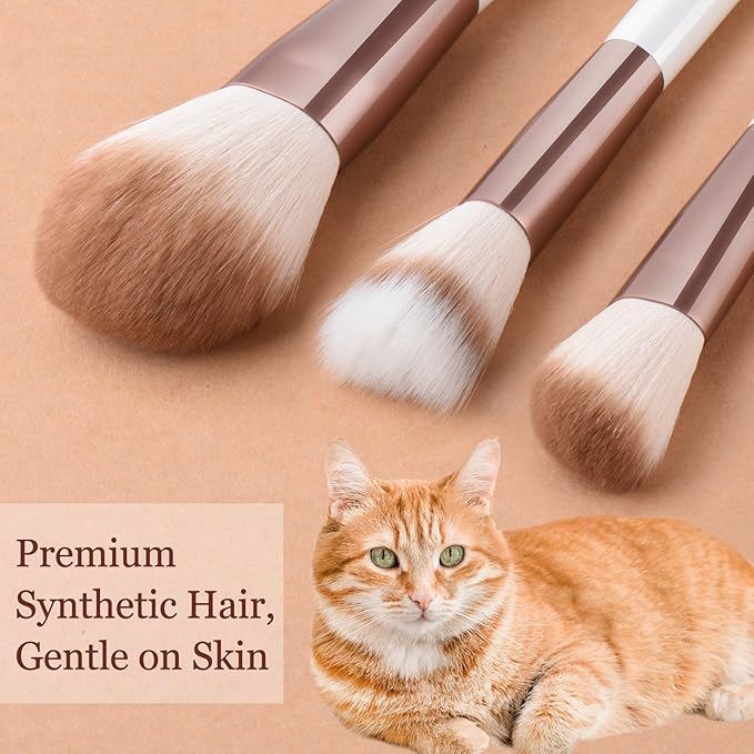 Makeup Brushes Set With Case 10Pcs White Makeup Brush Kit Foundation Eyeshadow Powder Blending Kabuki Eyebrow Eyelash Brushes Cosmetic Brush Travel Kit Gift (White+Brown)