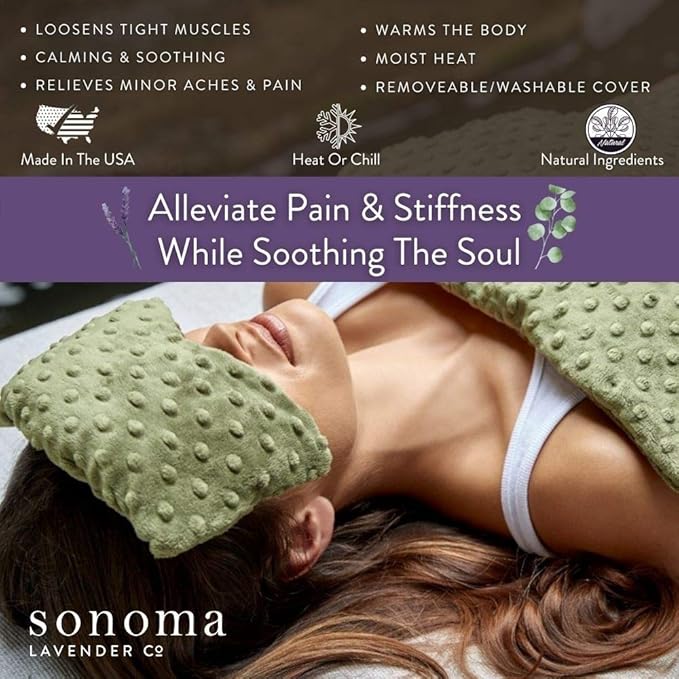 Sonoma Lavender Spa Mask, Heatable/Chillable Aromatherapy Eye Pillow with Lavender Infused Flaxseed Insert, Eye Compress for Stress Relief with Removable and Washable Cover (Platinum Angora)