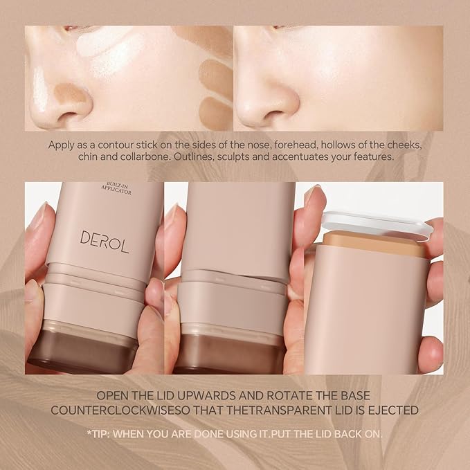 Foundation Stick, Multi-Use Foundation Stick Makeup with Built-In Foundation Brush, Lightweight Buildable Medium-to-Full Coverage, Longwear Contour Stick Foundation Face Stick, Natural Finish