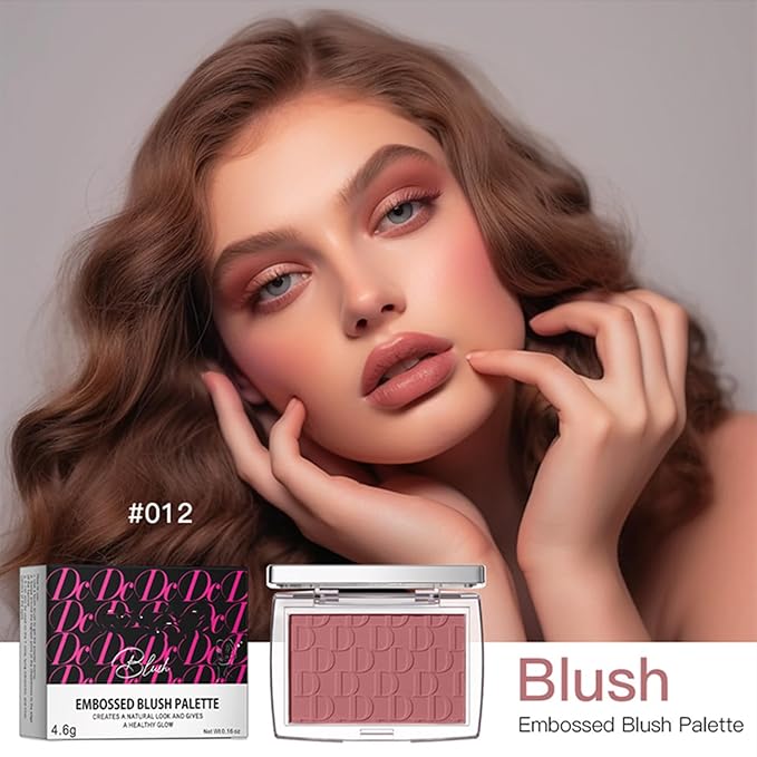 MAEPEOR Embossed Blush 6 Colors Smooth Blendable Face Blush Long-Lasting Natural Look Blush Powder Blush for Cheeks (12 Rosewood)