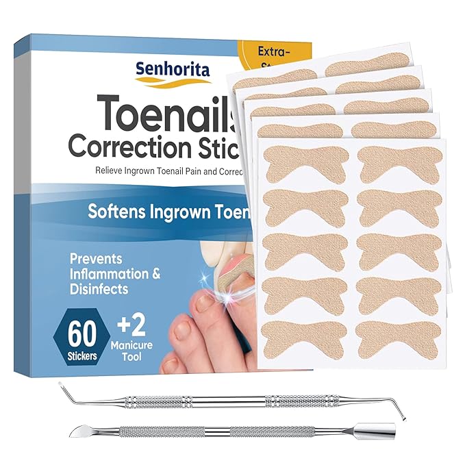 Ingrown Toenail Treatment, 60Pcs Ingrown Toenail Corrector Strips, Ingrown Toenail Removal Kit with File and Lifter, 60Pcs