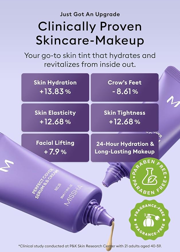 MISSHA M PERFECT COVER SERUM BB CREAM No.25 Warm Beige - Medium with Warm Undertone, BB Cream by Cardi B Pick, Skin Tint, Tinted Moisturizer, Skin Care Foundation Makeup, Korean Makeup,1.18 Fl oz