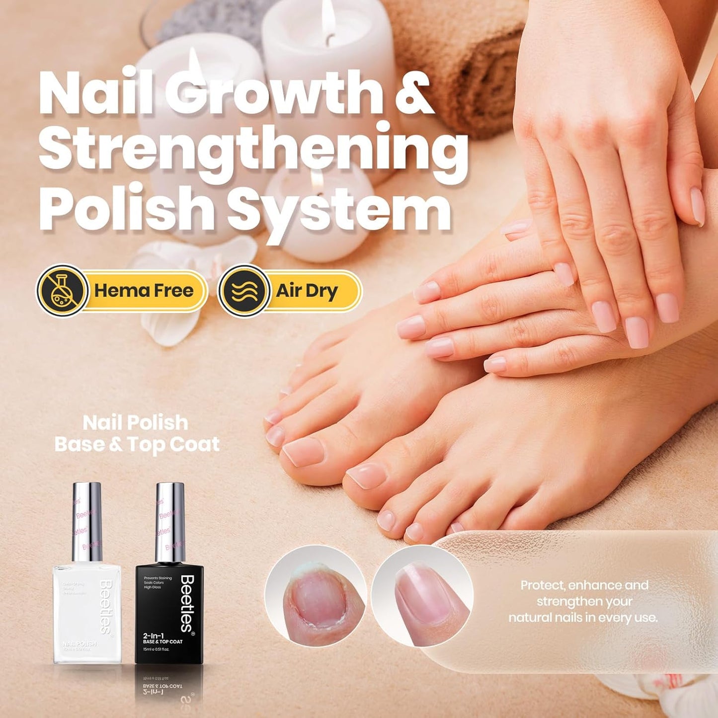 Beetles White Nail Polish - 15ml Milky White Nail Polish with 2 in 1 Base Top Coat Quick Dry & Long Lasting Nail Polish Set Milk Cheese Nail Strengthener Polish Gift for Women Girls