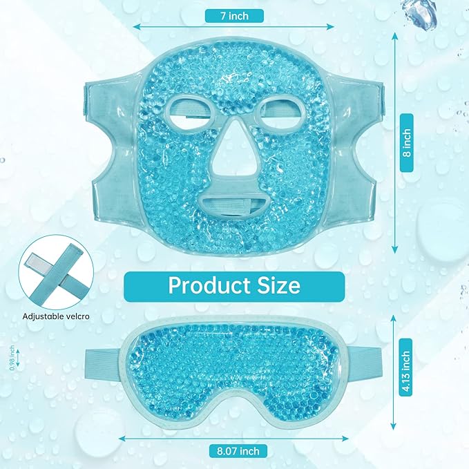 Ice Face Mask Reusable and Cold Gel Eye Mask for Puffiness/Dark Circles/Eye Bags/Dry Eyes/Headaches/Migraines/Stress Relief, Ice Pack for Eyes & Face (Blue)