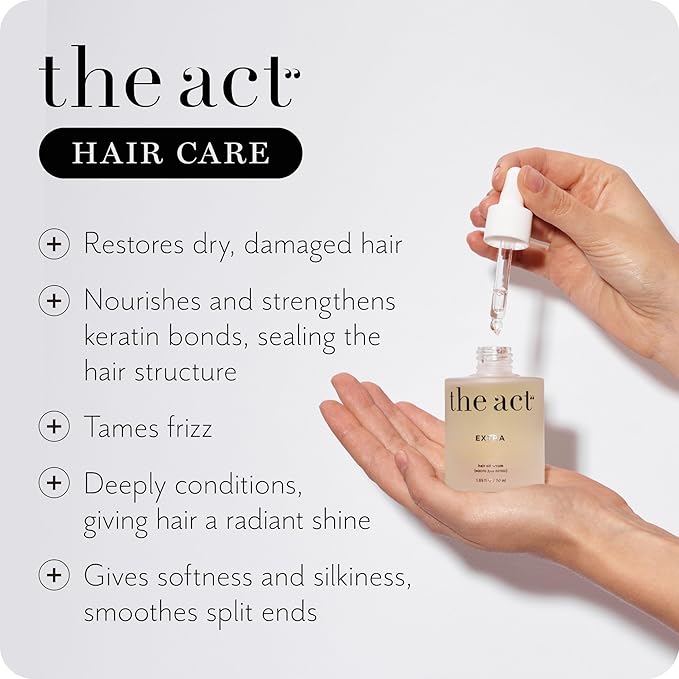 The Act Hair Oil for Dry & Frizzy Hair – Leave-In Lightweight Treatment with Argan, Coconut & Castor Oil – Non-Greasy Finish – 1.69 fl oz