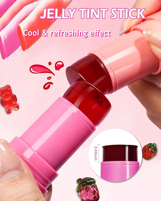 Makeup Jelly Tint,Cooling Water Jelly Tint Coral Blush Stick, Sheer Lip & Cheek Tint Stain, Long Lasting Waterproof Jelly Blush Lip Gloss, Vivid Color, Non-Sticky, Buildable Tinted Jelly Lip Stains-02