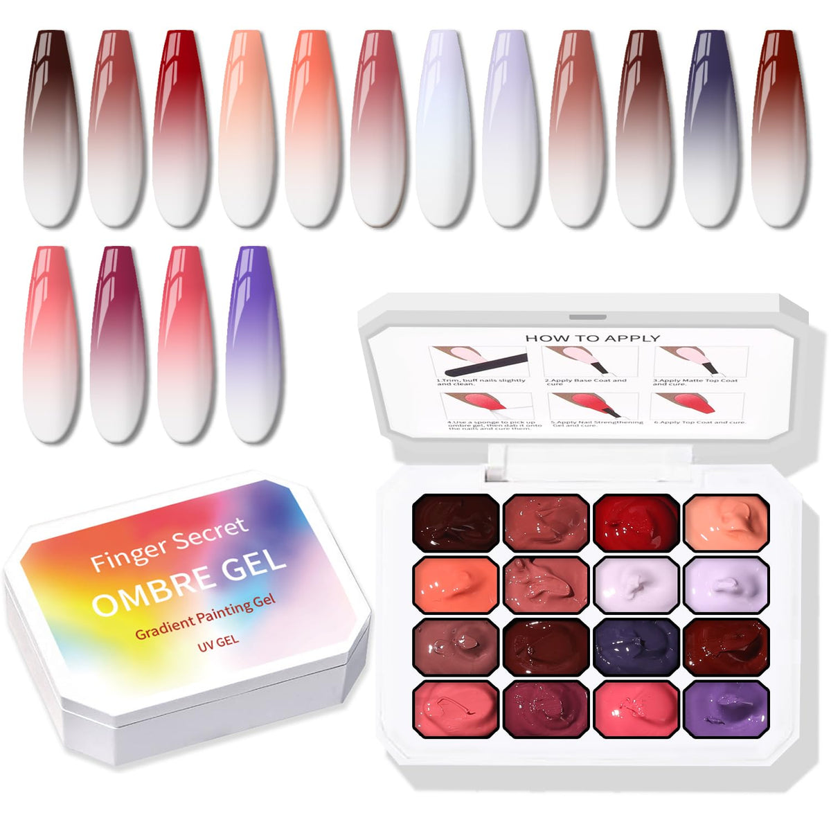 Sponge Pat Paint Nail Gel, Ombre Nails Gradient Gel Nail Blush Blooming Aura Nails Drawing Stripper Floral Painting DIY Nail Art, No Wipe, UV/LED Curing (16 Colors F)