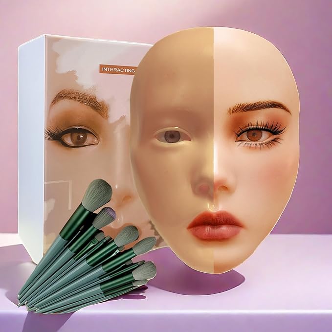3D Makeup Practice Face, XIJIEMAO Mannequin Head For Makeup, Reusable Silicone Full Makeup Mannequin Head With Stand And Brush Set, Eye Shadow Makeup Face Board, Emerging Makeup Artist, Girl'S Gift