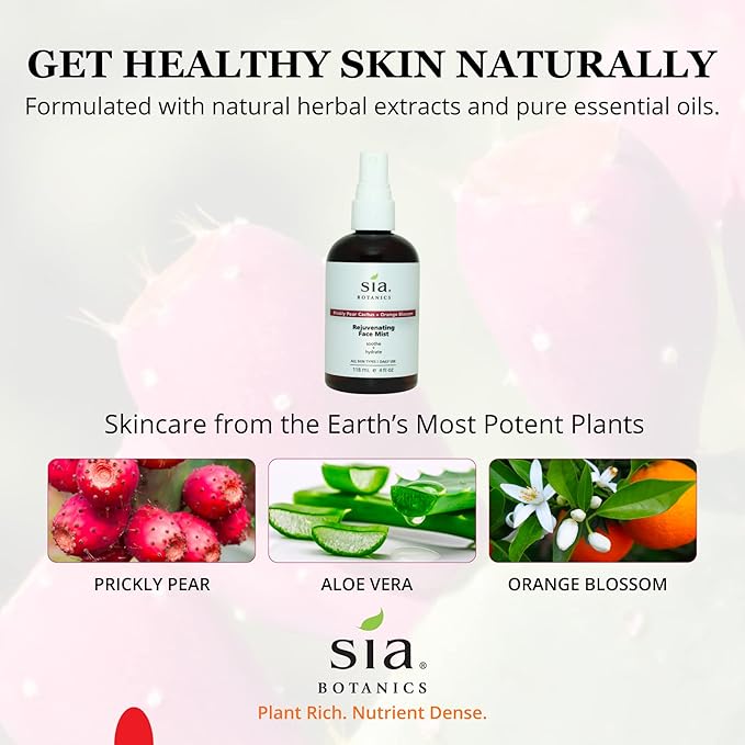 Rejuvenating Face Toner Mist (118ml/4oz Bottle) | Facial Treatment w/Prickly Pear, Aloe Vera, Orange Blossom | Natural, Clean, Botanical Skincare for Women