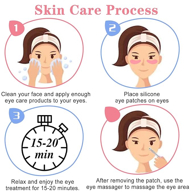 Under Eye Patches, 4 Pairs Reusable Under Eye Patches, Eye Patches for Puffy Eyes, with Metal Eye Cream Applicator, Eye Mask Silicone Eye Patches for Lifting Effect & Minimize Fine Lines & Wrinkles