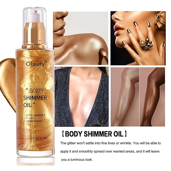Shimmer Body Oil,Face and Body Liquid Luminizer,Waterproof Moisturizing Light Shimmer Glow Illuminator,Smooth Body Shimmer,Liquid Highlighter Makeup (Bronze Gold)