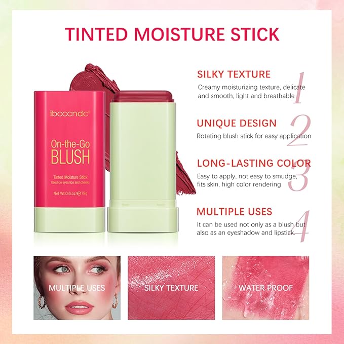 MEICOLY Multi Use Makeup Blush Stick,On-the-Go 2-in-1 Lip Cheek Cream Blush Stick,Waterproof Solid Face Blush Makeup Cheek Tint,Natural Matte Blush Stick for Cheeks,Tinted Moisture Stick,01 Shy Pink