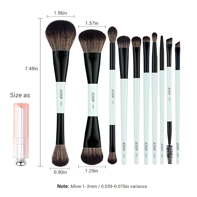 Jessup Makeup Brushes Set 10pcs, Double Sided Foundation Contour Blush Highlight Blending Eyebrow Brush Eyeshadow Eyeliner Concealer Brush, Bright Cyan Cruelty Free Cosmetic Tools T500