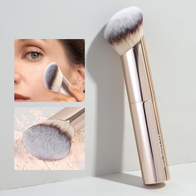 MAANGE 7pcs Makeup Brush Set Double Sided Kabuki Makeup Brushes Contour Brush for Foundation Liquid Powder Concealer Cream Cosmetics Bronzer Blending Blush Buffing Makeup Tools (Gold)