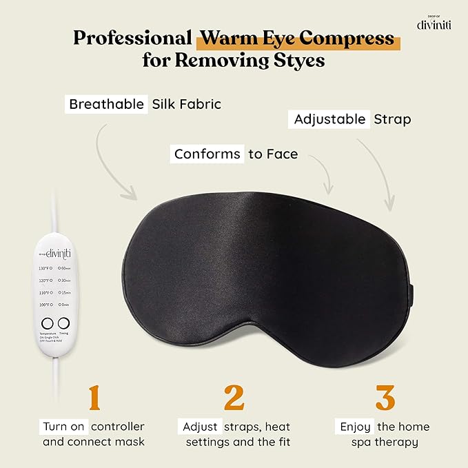 Heated Eye Mask for Dry Eye Relief - Stye Eye Treatment, Warming Eye Mask for Dry Eyes Mask Warm Compress for Eyes, Sinus Mask Heated Eye Patch - Dry Eye Mask with Moist Heat Electric Warming - Black