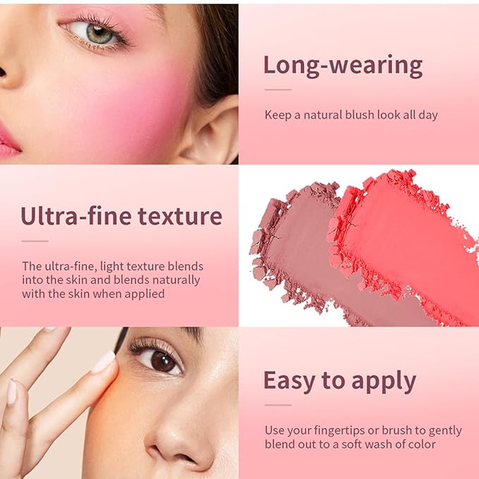 MAEPEOR Embossed Blush 6 Colors Smooth Blendable Face Blush Long-Lasting Natural Look Blush Powder Blush for Cheeks (06 Berry）