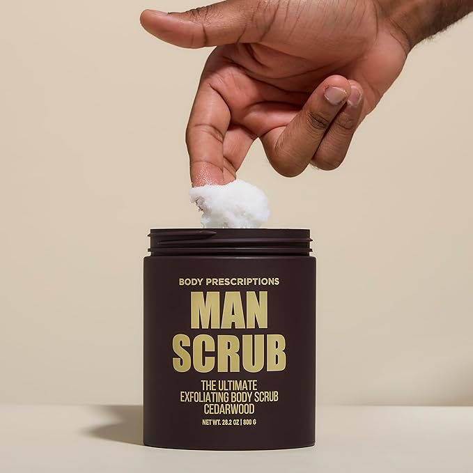 Body Prescriptions Men’s Exfoliating Body Scrub – Ultimate Skin Cleansing Wash in Jar with Twist-Top Lid, For All Skin Types, 21 Ounce (Pack of 1), Cedarwood