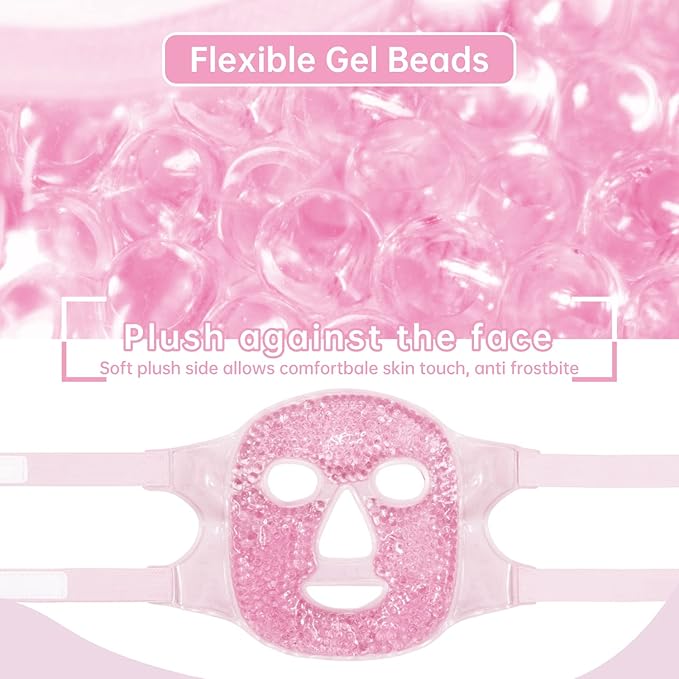 Ice Face Mask Reusable and Cold Gel Eye Mask for Puffiness/Dark Circles/Eye Bags/Dry Eyes/Headaches/Migraines/Stress Relief,Ice Pack for Eyes & Face (Pink)