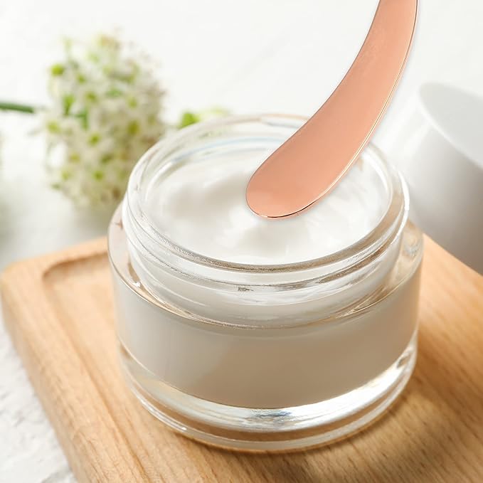 VOCOSTE 4 Pcs Makeup Spatula Mini Spoon, Eye Cream Massage Sticks Beauty Scoop, for Facial Cosmetic Face Cream, Moon Shape 2.13"x0.51", Rose Gold Tone
