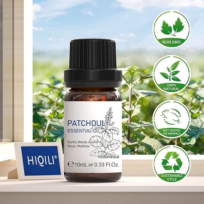 HIQILI 0.33Fl Oz Patchouli Essential Oil,100% Pure for Diffuser,Perfume DIY, Candle Soap Making-10ml