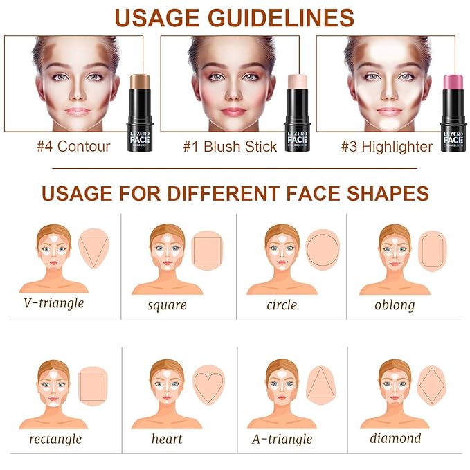 Lezero 3Pcs Contour Stick Makeup Kit, Shades with Highlighter, Blush and Bronzer Stick for Sculpt the Face and All Skin Type, Long Lasting, Smooth, Dewy & Matte Finish, #1 LIGHT FAIR
