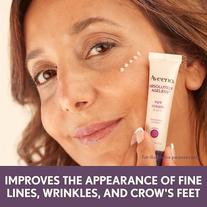 Aveeno Absolutely Ageless 3-in-1 Under Eye Dark Circle & Anti-Wrinkle Cream with Antioxidant-Rich Blackberry Complex, Vitamins C & E, Hypoallergenic, Non-Comedogenic & Non-Greasy, 0.5 oz (Pack of 2)