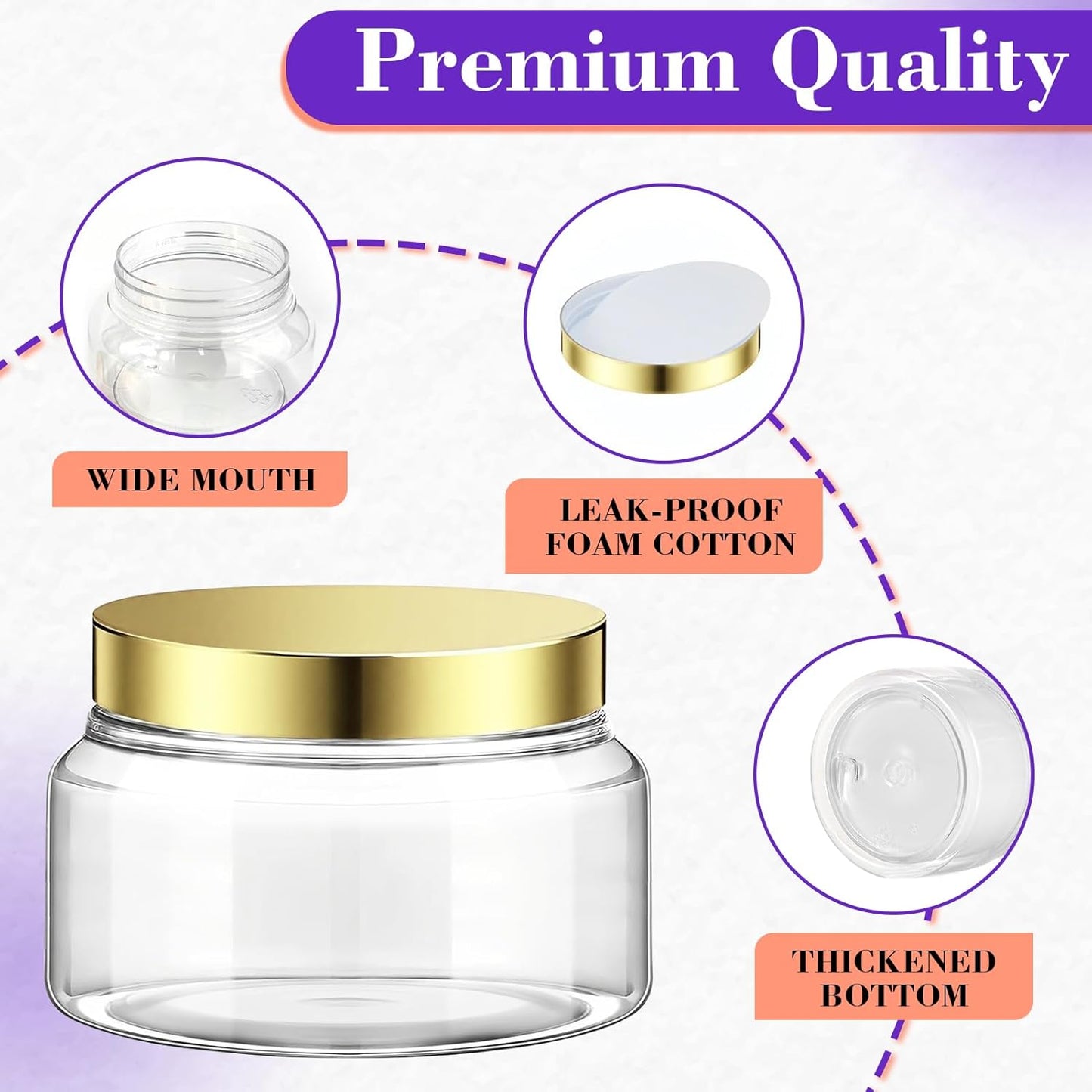36 Pack 8 oz Plastic Cosmetic Containers With Lids Refillable Clear Empty Travle Jars Containers for Body Butter,Sugar Scrubs,Cream,Lotions,Candy, Waterproof Label&Spatulas - (Black Lid)