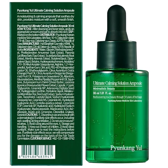 Pyunkang Yul PKY Ultimate Calming Solution Ampoule for Sensitive Skin with Patented Ingredients, Serum Intensely Calms & Soothes Redness with Cica & Tea Tree, Korean Skincare (1.01 Fl. Oz, 30ml)